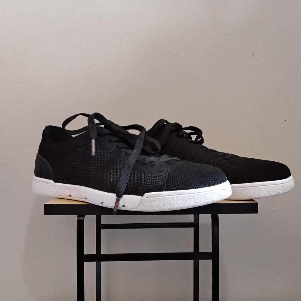 Swims Black Knit Lace-Up Sneakers with White Sole – Size 8 Women EUC - Picture 7 of 16